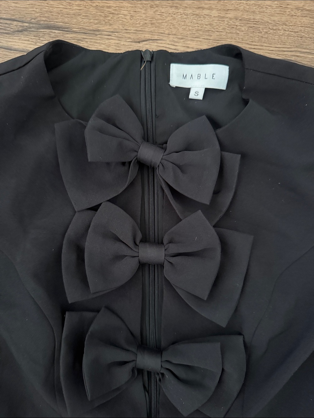 MABLE Black Puff Sleeve Dress with Front Bows - Picture 2 of 3